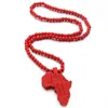 Collares colgantes 8 mm Collar de rosario con cuentas de madera Mapa africano de madera para hombres Mujeres Hiphop Cuentas de moda