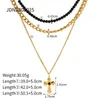 Ketting Oorbellen Set 18K verguld Kruisbeeld Metaal Roestvast staal Zwarte Agaat Inleg Low Key Luxe Kruishanger Dames Christelijke sieraden