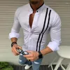 Hoodies masculinos verão gola alta ajuste fino camisa casual listrada distinta