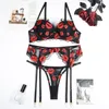 2024 Sexy Rouge Bouche Broderie Lingerie Moule Tasses Sous-Vêtements Réunis Tenues Érotiques Sensuel Joker Soutien-Gorge et Culotte Ensemble Saint Valentin