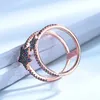 Cluster Rings TKJ 925 Sterling Silver Rainbow Zirconia Star Double Layer Ring Women's Glamour Jewellery Cocktail Party Gift