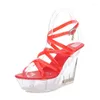 Sandaler Brand Crystal Soles Women High-Heel Dance Shoes Catwalk Pole Design Nightclub Korean Style Square