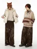 여성용 바지 다목적 브라운 인쇄 작업복 유행 디자인 느슨하고 남성을위한 남성을위한 캐주얼 모직 가을 겨울
