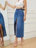 Skirts Irregular Open Half Denim Skirt Women 2024 Spring Summer Side Slit Y2k High Waist Female Package Hip Jean