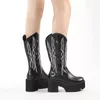 Mid Arrival Elegant Style 456 Cowboy Calf Handmade Black Color Round Toe 8.5cm Chunky Heel Women Western Fashion Boots 231219 145