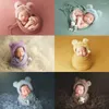 Blankets 3pcs/set Born Pography Props Infant Wraps Knitted Baby Boys Girls Po Faux Fur Hat Stretch Blanket Bear Doll