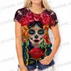 Men's T-Shirts Day of the Dead Dress Up Printed Women's T-Shirts Fashion Rose Skull Graphic Tee Casual O-Neck Streetwear Oversized Short Sleeve T231219