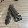 Vintage ocysa dark brown black Crazy horse genuine leather belt watch strap 24mm 26mm for pam watches2822