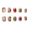 False Nails 24st Square Fake Valentine's Day bär Glitter Heart Love Design French Press On Nail Tips Faux naglar