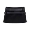 Skirts 2023 Black Short Skirt Woman Fashion Belt Low Waist Mini Women Autumn Elegant For Streetwear Y2k