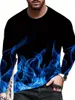 Camiseta masculina 3D Digital Flame Print Moda manga comprida gola redonda camiseta casual para primavera outono
