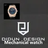 Didun Men Watches Top Mechanical Automatic Watch RoseGold Male Fashion Business Watch Leather Strap Wristwatch316Q