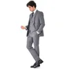 Abiti da uomo Grigio Uomo Slim Fit Risvolto con risvolto Due bottoni 3 pezzi Abiti da sposo formali Smoking da sposa Giacca sportiva Pantaloni Costume Homme