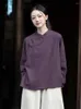 Blusas femininas outono inverno algodão e linho camisa estilo chinês retro botão de manga comprida simples casual topos 2023 blusa