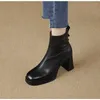 Boots Fashion Ankle For Women High Heels Chunky Platform Stretch Fabric Square Toe White Sole Zipper Young Lady Booties 2023