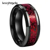 Bague Dragon celtique noir pour hommes, 8mm, anneaux en carbure de tungstène, bandes de mariage en Fiber de carbone rouge, bijoux de Couple à la mode, confort 252C