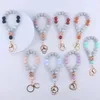 Keychains Fashion Colorful Wooden Silicone Beaded Keychain For Women Bracelet Pendant Keyring Alloy Ring Bag Car Key Buckle Chain Jewelry