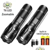 Lanternas Tochas Powerf T6 LED Lanterna Liga de Alumínio Portátil USB Recarregável Ao Ar Livre Cam Tactical Flash Light 220413 Dh8RB