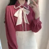 Damesblouses Shirts 2023 Dames Schattig Strikje Lint Tops Preppy Stijl Vintage Japan Korea Ontwerp Knop Elegant Formeel 231219