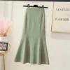 Skirts Fishtail Solid Skirt for Women Spring Autumn High Waist Slim Mid-Length Slit Sheath Black Long Skirt Women Suit Fabrics 231218