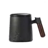 Mugs Black Ceramic Mug With Filter Japanese Style Tea Cup Portable Outdoor Coffee Travel Lid Office Household Water Gift