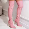 Buty Fhanchu 2023 Seksowne kobiety kolano wysokie szczupły botas jesienne skórzane buty z bokiem bokiem 35-42 czarny czerwony biały różowy kropel