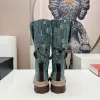 Designer Boot High Shoes Plate-forme Talon Cuir Hiver Automne Bottes d'équitation Bleu Denim KneeCowboy Booties Hauteur du talon 5 cm avec boîte