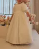 Robe à fleurs en Tulle brodée pour filles, demi-manches, pour mariage, ballon bouffant, prix, concours, anniversaire, col haut