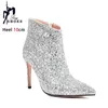 2024 906 Autumn Boots Women Winter Bling Ankle Sequin Cloth Stiletto Heels Side Zipper Red Shoes Pointed Toe Short Botas 231219 465