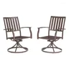 Camp Furniture Farmhouse Brown Steel Outdoor Patio Swivel Chairs Set Of 2