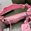 Модельерская мотоциклетная сумка в форме полумесяца LE CAGOLE Lady Underarm розовая сумка Роскошная сумка через плечо Женская мужская кожаная сумка через плечо с зеркалом-клатчем