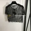 Sexy Hollow t Shirt Women Shiny Sequin Cropped Tee Luxury Triangle Badge Tees Short Sleeve Shirts High quality4534
