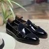 Dress Shoes Black Men Monk Loafers Genuine Cow Leather Stitching Suede Double Buckle Fashion Casual Wedding Party Daily Classic