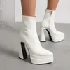 Laarzen Dames Puntschoen Dikke Hoge Hak Enkellaarsjes Mode Stretch Jurk Schoenen Dubbele Platform Pumps Schoenen Vrouw 231219