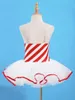 Stage Wear Enfants Filles Costume de danse de Noël sans manches rayé Figure Robes de patinage sur glace Gymnastique Justaucorps Robe Tutu Ballet