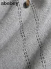 Vestidos de trabajo Conjunto de 2 piezas de punto para mujer de otoño Oficina elegante para mujer Botones de perlas de un solo pecho Cárdigan Suéter Falda larga plisada Traje