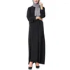 Vêtements ethniques Musulmans Femmes Maxi Robe Élégante À Manches Longues Col Moyen-Orient Dubaï Arabe Marocain Kaftan Robes Femme Casual Islamique