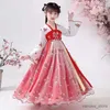 Flickans klänningar Nya Hanfu Girls Spring and Autumn Children's Costume Dress 3-12 år Girl Cherry Blossom Princess Dress Chinese Style Child Child