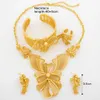 Ensembles de bijoux de mariage Dubaï Ensemble africain pour femmes Collier et boucles d'oreilles couleur or 18 carats avec bracelet et bague 4 pièces Fête de fiançailles 231219