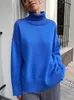 Kvinnors tröjor Fashion Turtleneck Autumn Winter Knit Pullover Overized Jumper Loose Casual Solid Blow Green Sweater Woman 231219