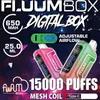 Original Fluum Box 15000 Puffs Digital Box 15K Disposable E Cigarettes 23ml Pre-Filled 12 Favors Mesh Coil Pods Cartridge 650mAh Rechargeable Vape