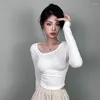 Women's T Shirts Real S South Korea Dongdaemun Skinny Slimming Diagonal Collar Expose Clavicle Sexy Short Long-Sleeve T-shirt Top For Women