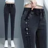Kvinnors jeans sammet fodrad varm blyertspenna förtjockar vintern mager vaqueros mode plus storlek 34 denim byxor elastiska hög midja kvinnor pantalon