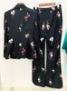 Pantalones de dos piezas para mujer, traje de moda de oficina con estampado Floral diseñado para Otoño e Invierno, chaqueta acampanada con una sola botonadura, 2 uds.