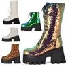 843 Plataforma Redonda del tobillo Fashion Winter Sequin Boots for Women Punk Style Party Club Nightgin Stage Shoes Big Size Shoes 43 231219 293