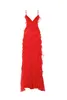 Robes décontractées Robe longue en mousseline de soie rouge noir soirée de luxe à volants profond V sexy moulante fendue 2023 chez les femmes maxi élégant