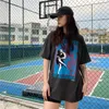 メンズTシャツ夏ヴィンテージIHオリジナルガンフラワーバンドレトロ特大のカジュアルルーズTシャツ洗浄古いプリント半袖