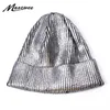 Beanie Skull Caps Spring Women S Bronzing Black Beanies Hat Casual Slouchy Beanie For Girls Metallic Color Skallies Cap Bonnet For Female 231219