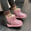Barn Snow 406 Winter Sequin Princess Ankle Boots Plush Warm Cotton Shoes Toddler Non-Slip Sneakers Pink Girl's Boot 231219