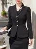 Damenanzüge Blazer Yitimuceng Schlanke 2-teilige Sets Bürokleidung Frauen 2023 Mode Perlen Einreiher Blazer Elegantes Tank-Sleeveless Kleid 231219